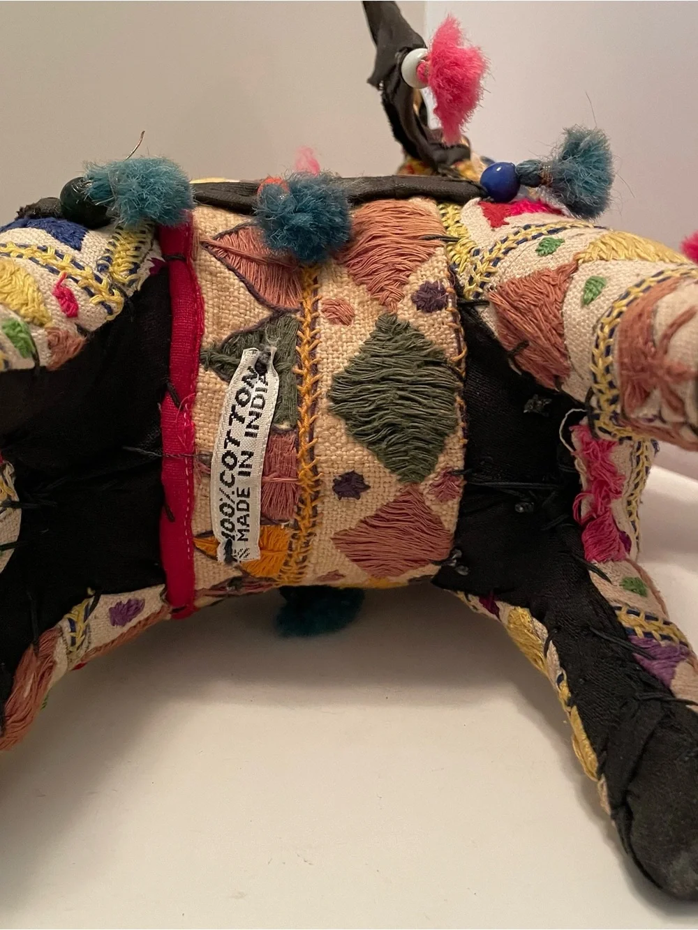 Vintage Handcrafted Rajasthani Patchwork Elephant Cotton Embroidery India 9”